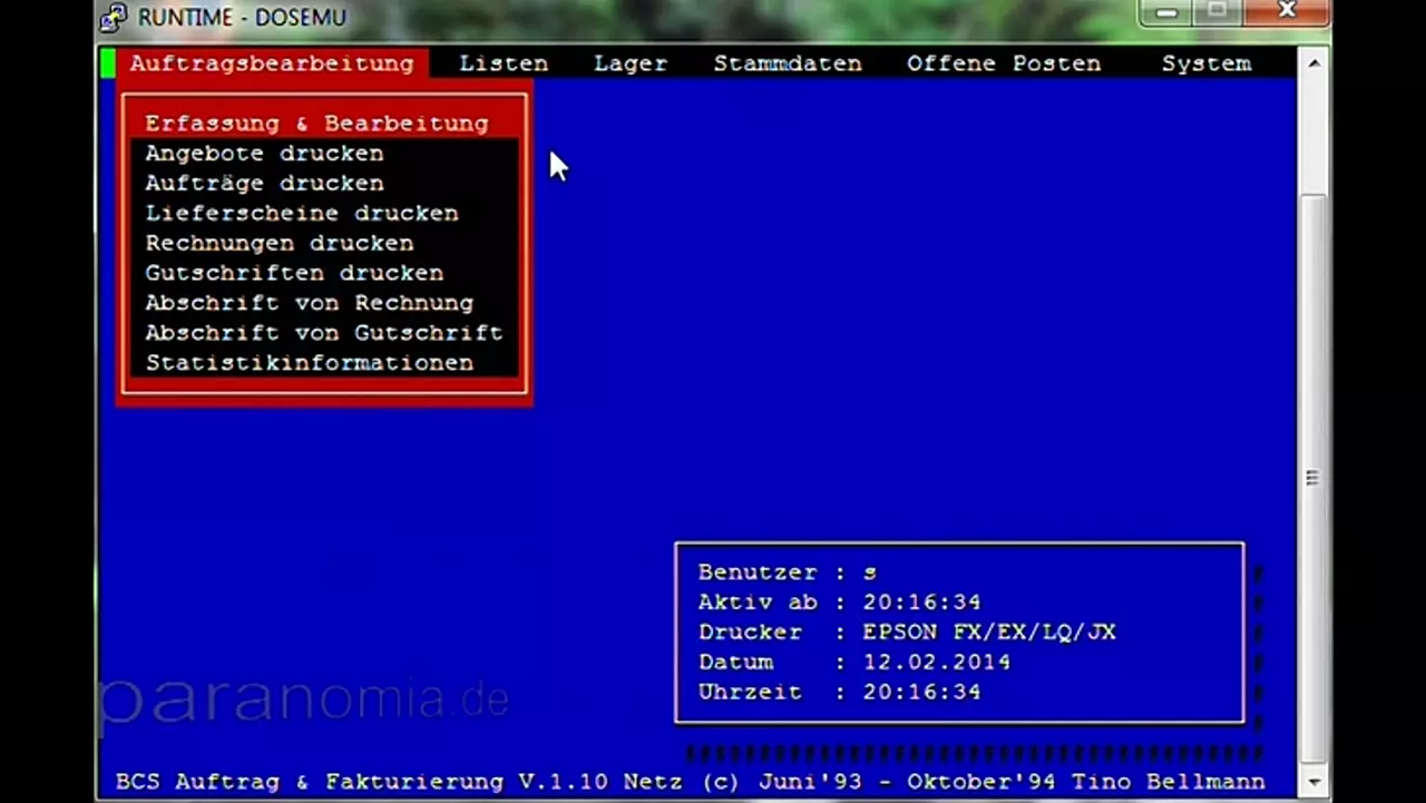 Foto: Tutorial: BCS Auftrag (MSDOS/Dbase 4) läuft im DOS-Emulator DOSEMU unter Linux